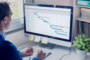 Mann vor Monitor mit geöffnetem Programm