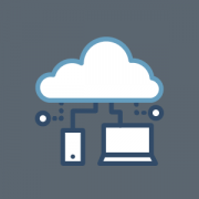 Icon einer Wolke die mit digitalen Endgeräten verbunden ist und soll eine einfache Anwendung symbolisieren